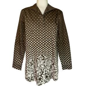 Chicos Shirt Size 0 US 4 Women’s Brown Polka Dot Floral Button Down Long Sleeve